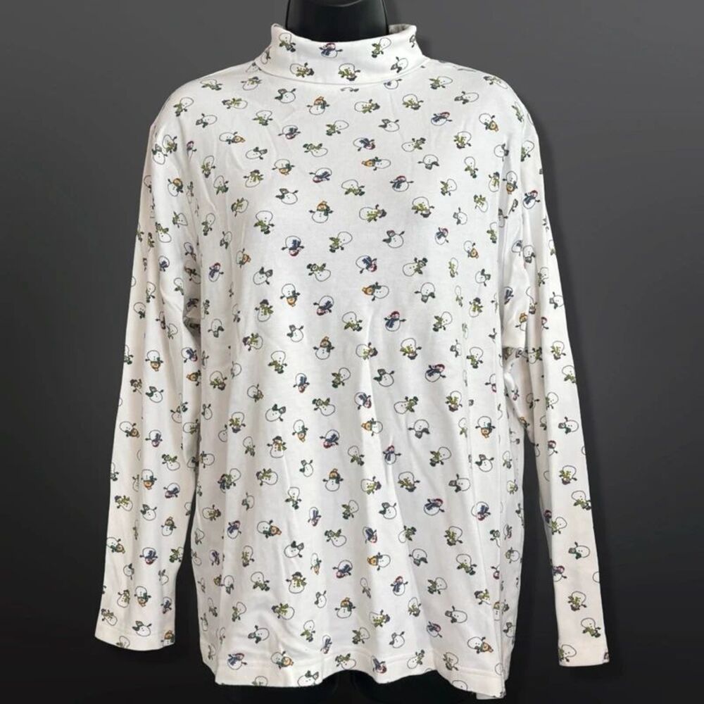 Vintage 90s Falls Creek 1X Snowman Turtleneck Christmas Holiday Cotton Top